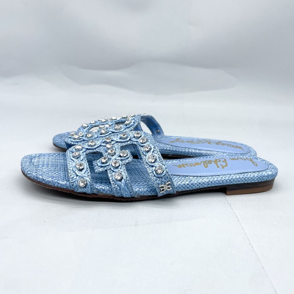 Sam Edelman Womens 6 Bay Jewel Raffia Slide Sandals Shoes Blue Crystal Embellish - Picture 5 of 12